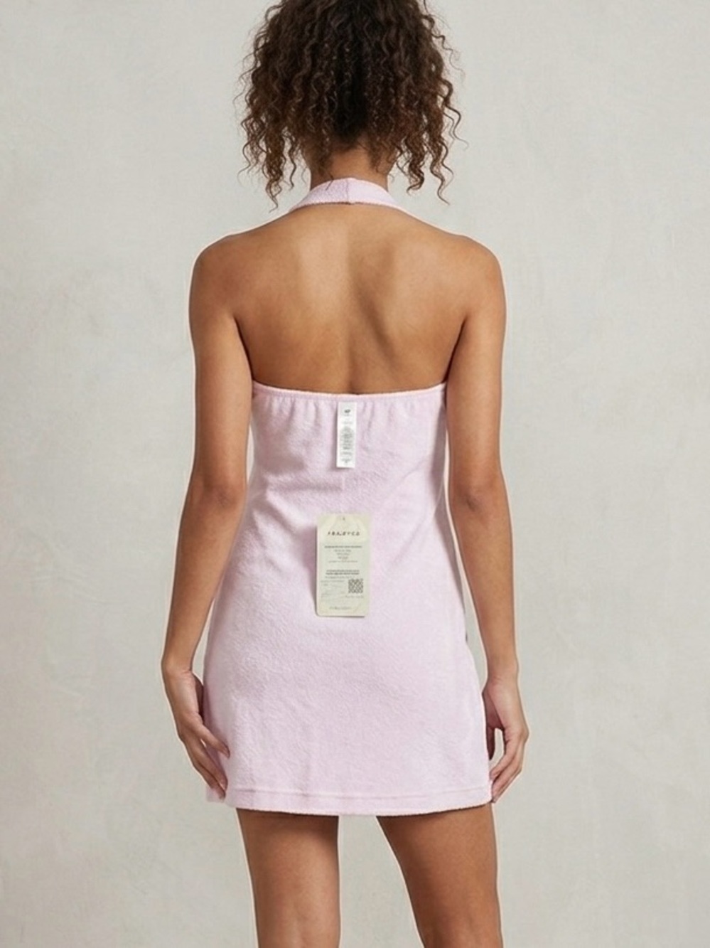 Fabletics Pink Terry Baby Doll Mini Dress XS Sleeveless Halter Button Solid - Picture 2 of 16